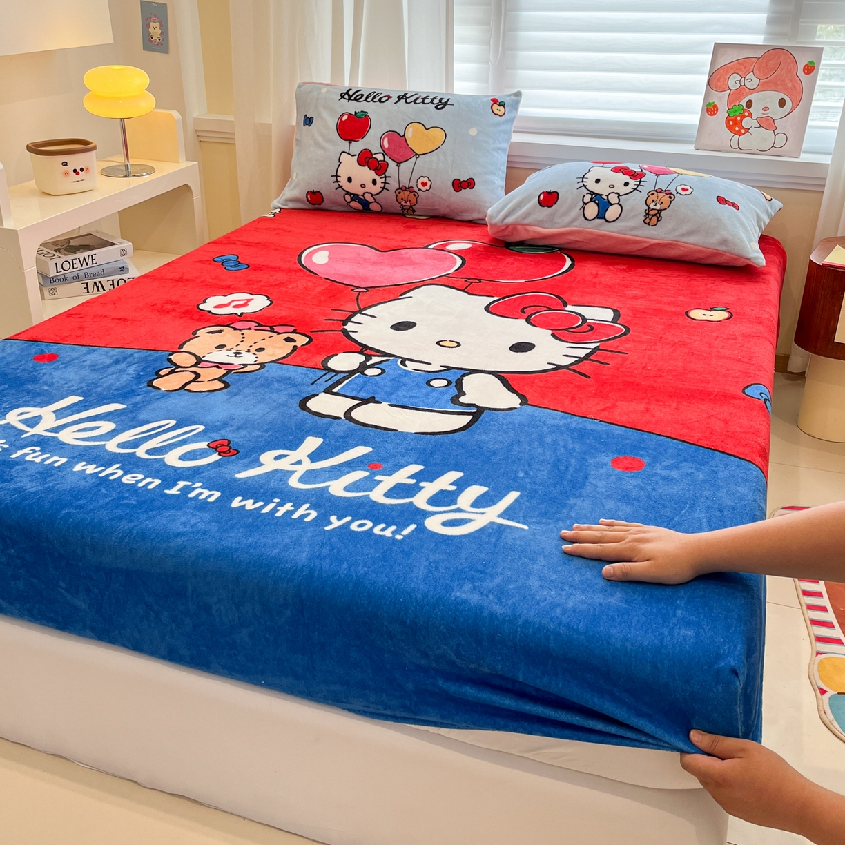 金爱家 2025新款大版三丽鸥高克重牛奶绒保暖床笠 绒大版单品-气球苹果kt