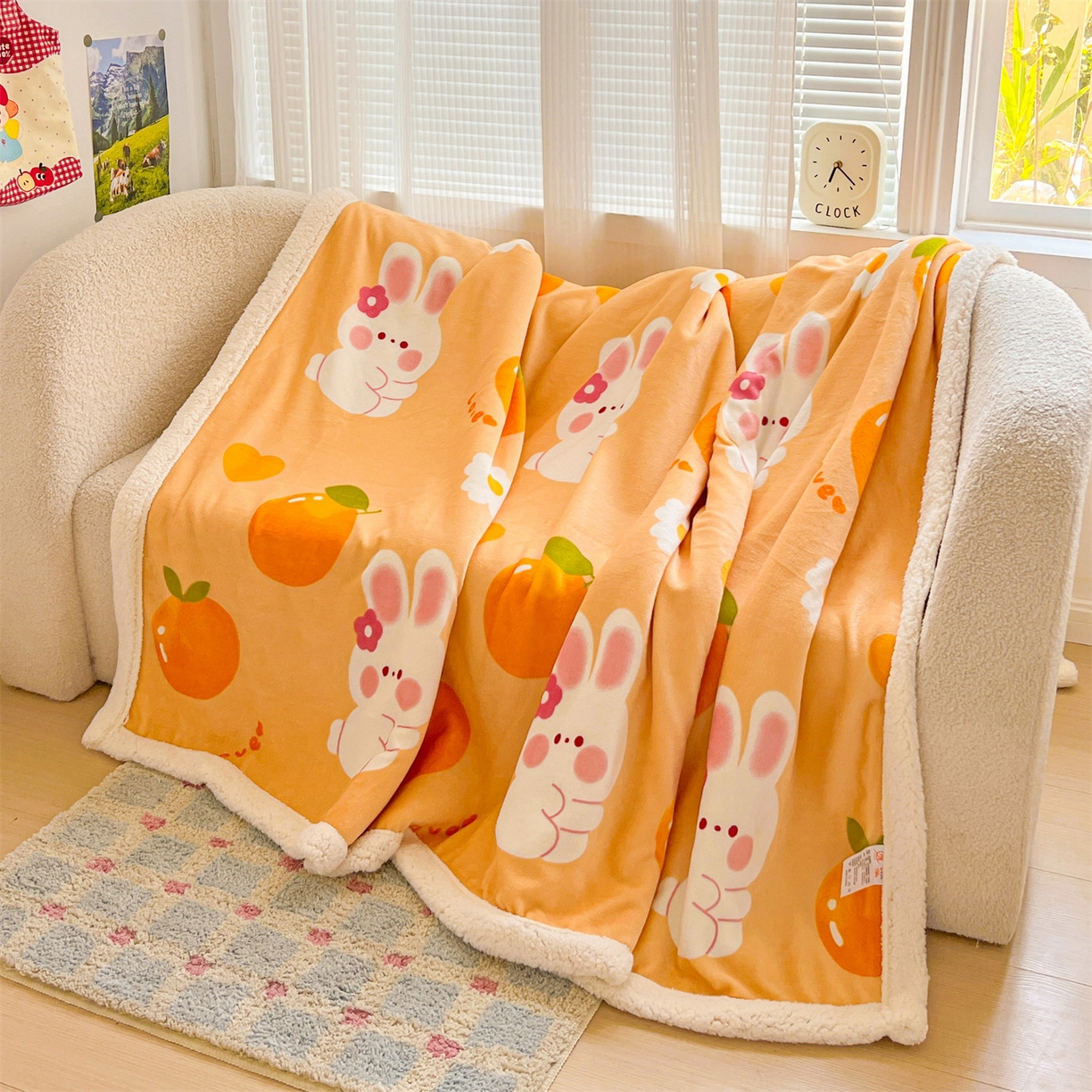 91家纺网 家纺一手货源 找家纺 名兮 2025新款秋冬高克重牛奶绒羊羔绒多功能盖毯 毛毯-兔兔派对