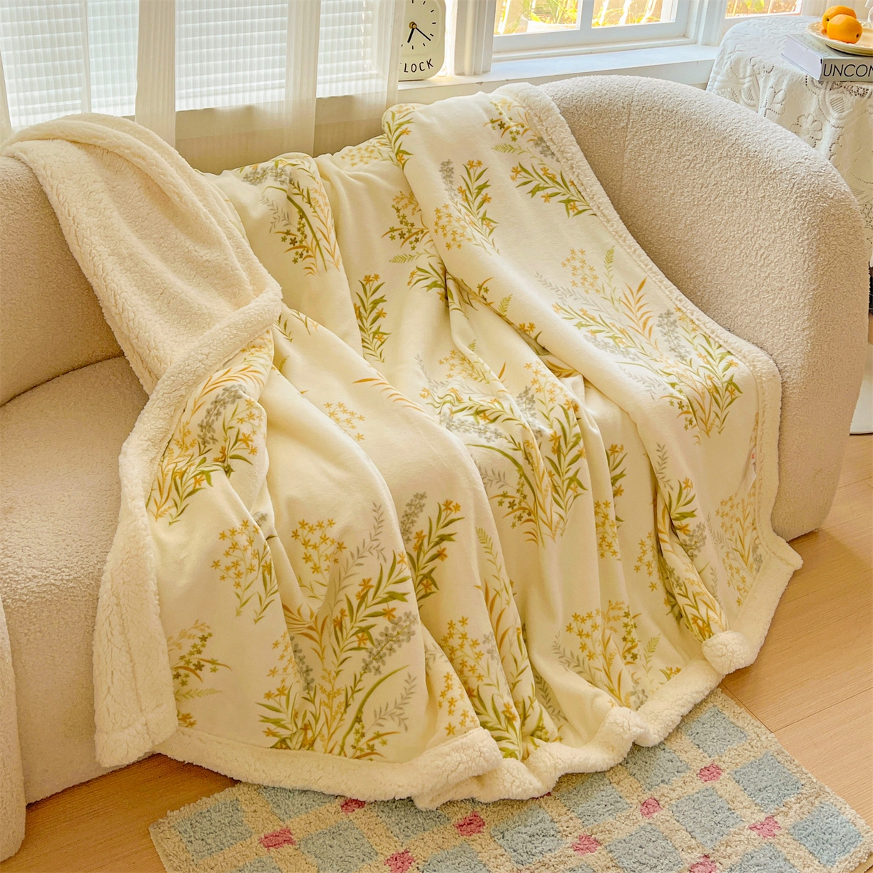 91家纺网 家纺一手货源 找家纺 名兮 2025新款秋冬高克重牛奶绒羊羔绒多功能盖毯 毛毯-仙草