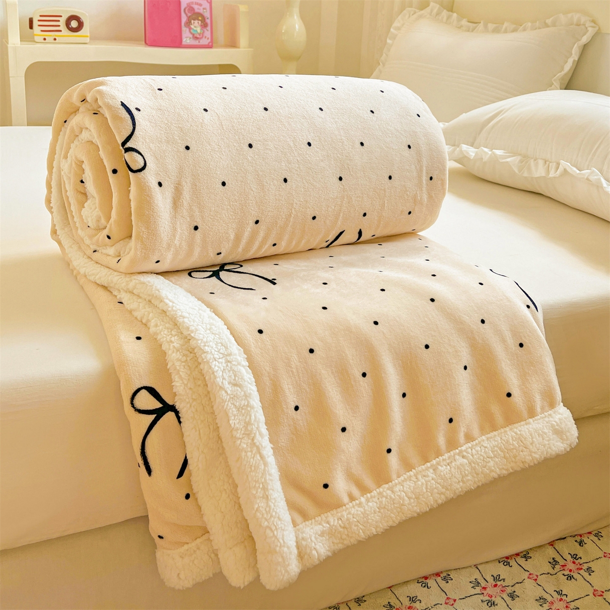 名兮 2025新款秋冬高克重牛奶绒羊羔绒多功能盖毯 毛毯-小确幸