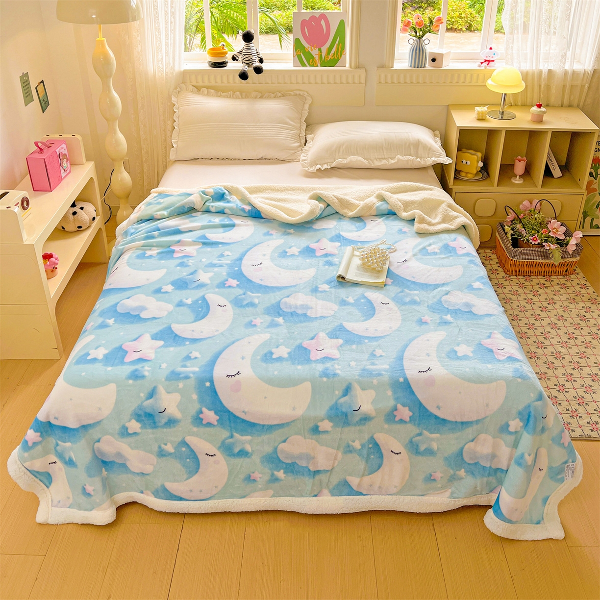 91家纺网 家纺一手货源 找家纺 名兮 2025新款秋冬高克重牛奶绒羊羔绒多功能盖毯 毛毯-星月传奇