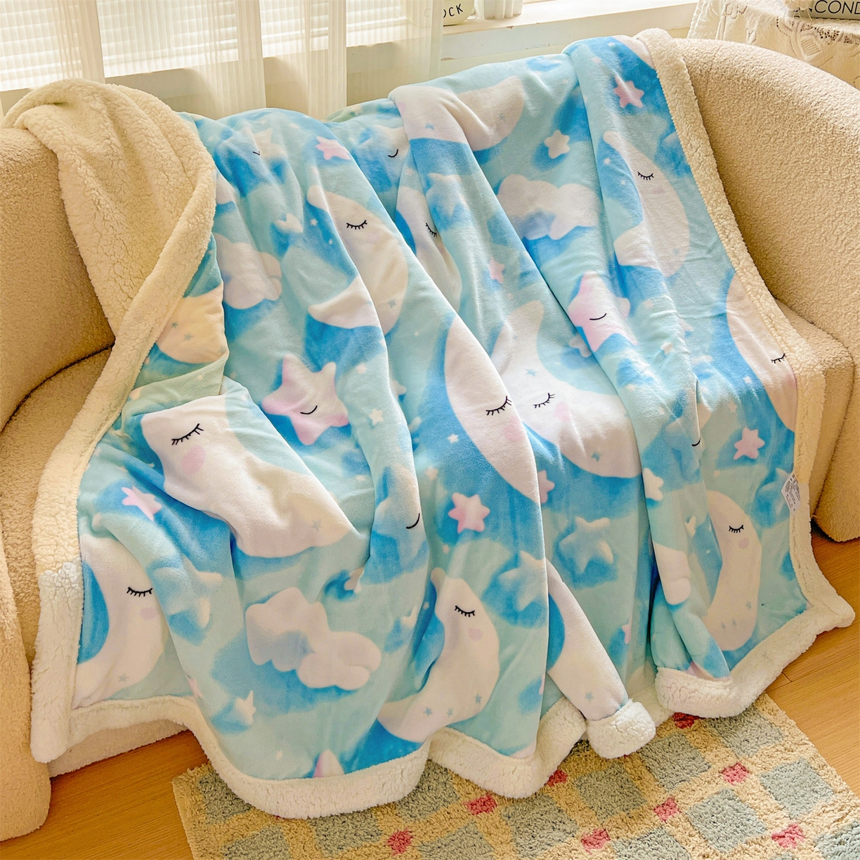 91家纺网 家纺一手货源 找家纺 名兮 2025新款秋冬高克重牛奶绒羊羔绒多功能盖毯 毛毯-星月传奇