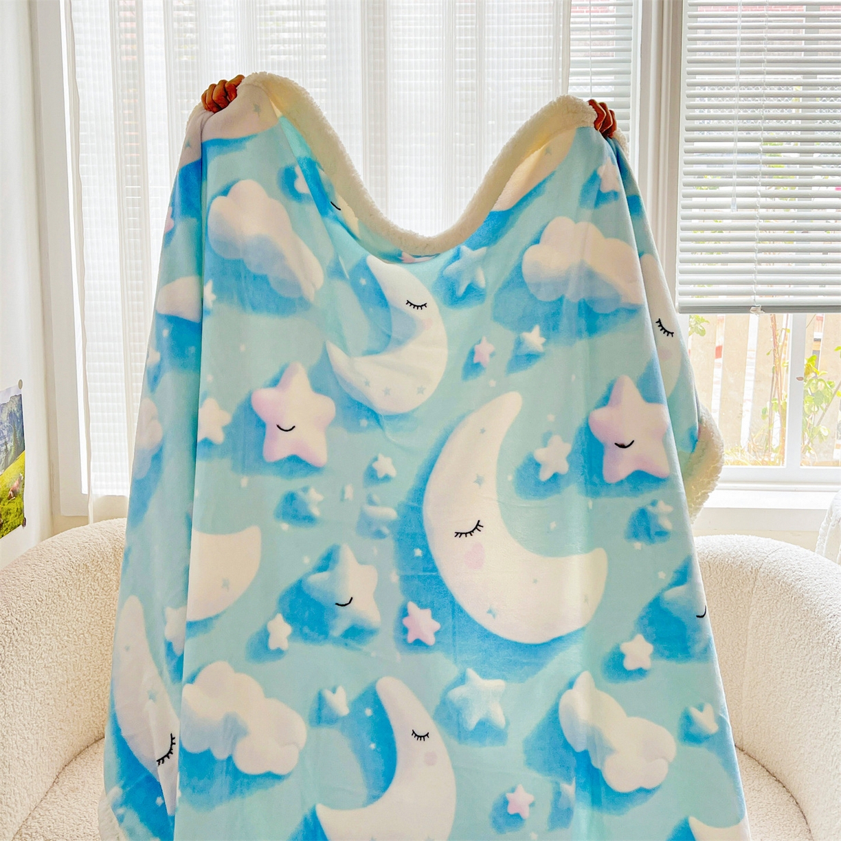 91家纺网 家纺一手货源 找家纺 名兮 2025新款秋冬高克重牛奶绒羊羔绒多功能盖毯 毛毯-星月传奇