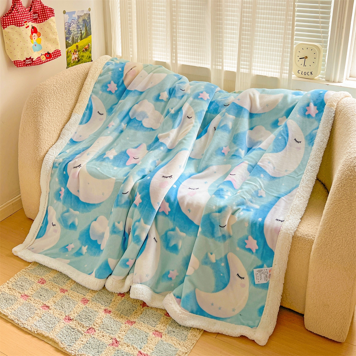 91家纺网 家纺一手货源 找家纺 名兮 2025新款秋冬高克重牛奶绒羊羔绒多功能盖毯 毛毯-星月传奇