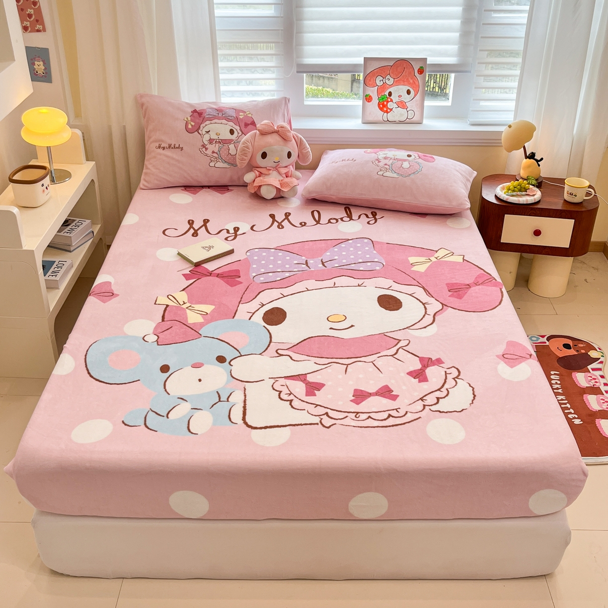 91家纺网 家纺一手货源 找家纺 金爱家 2025新款大版三丽鸥高克重牛奶绒保暖床笠 绒单品-公主美乐蒂