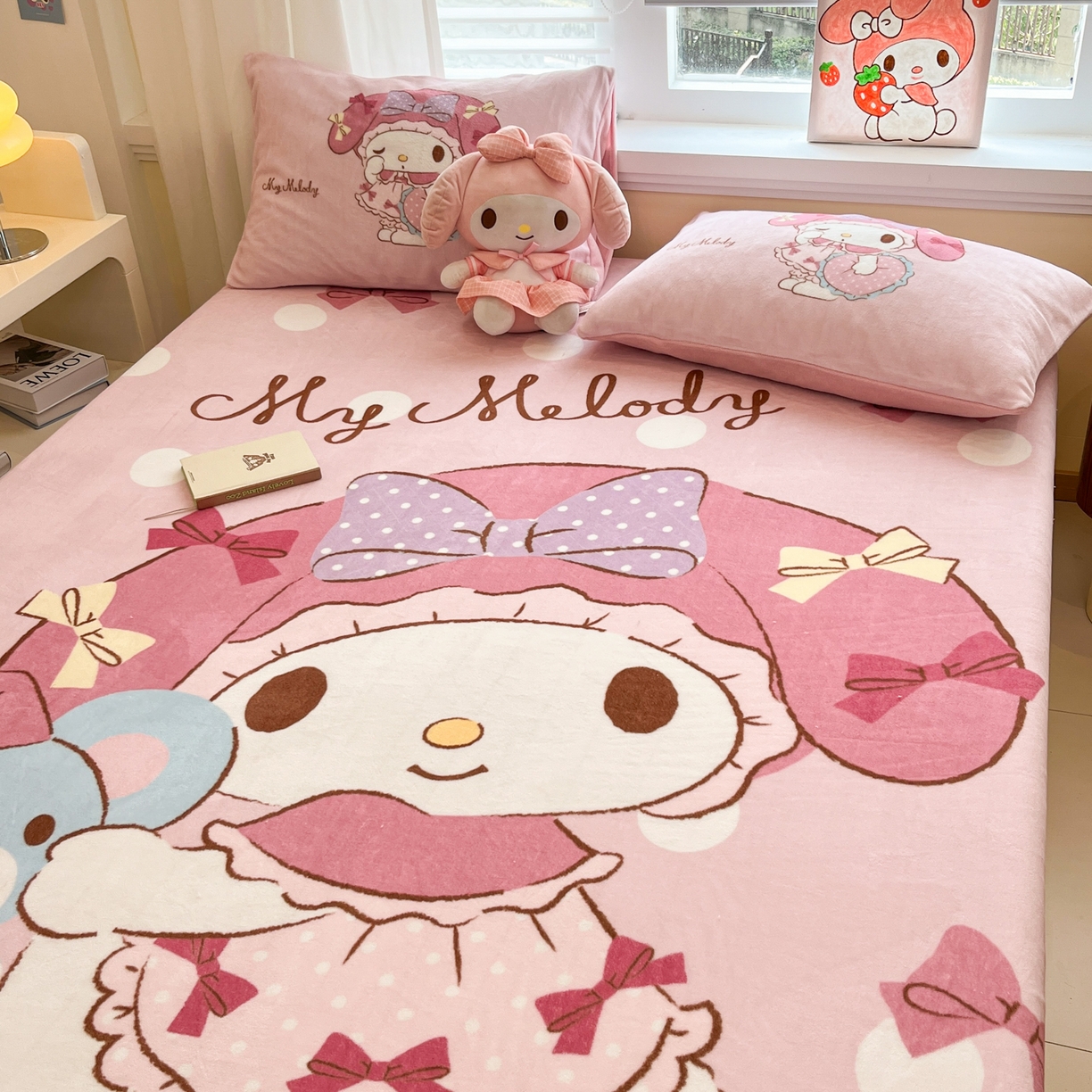 91家纺网 家纺一手货源 找家纺 金爱家 2025新款大版三丽鸥高克重牛奶绒保暖床笠 绒单品-公主美乐蒂