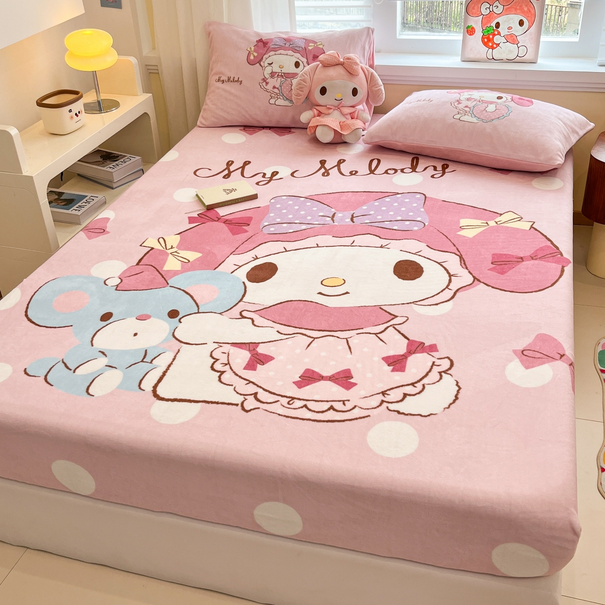 91家纺网 家纺一手货源 找家纺 金爱家 2025新款大版三丽鸥高克重牛奶绒保暖床笠 绒单品-公主美乐蒂