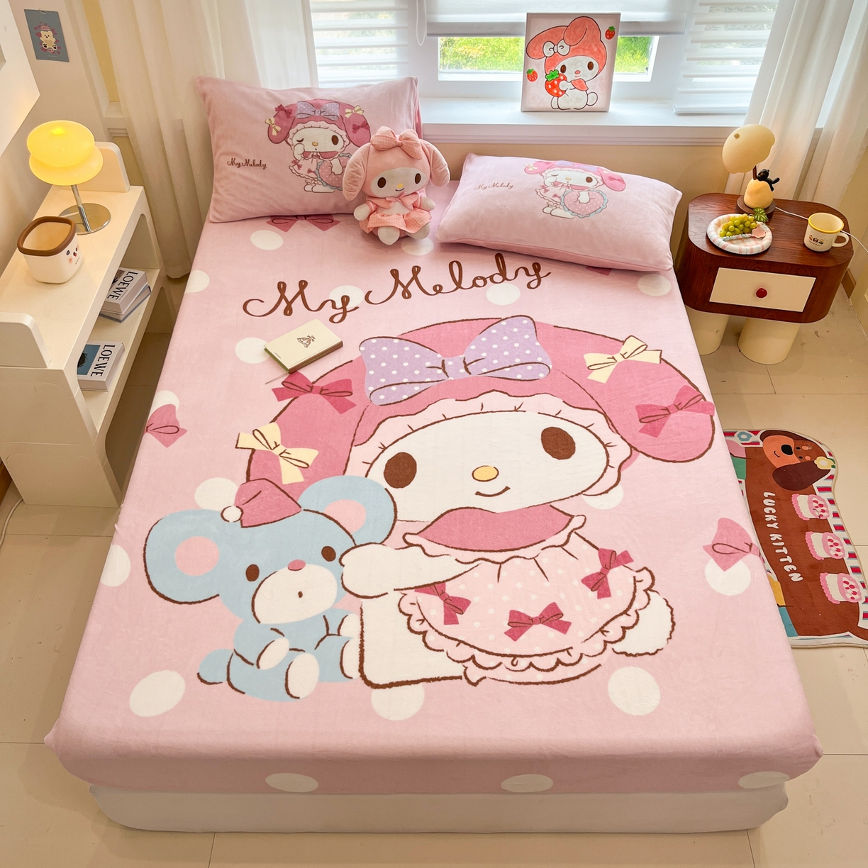 91家纺网 家纺一手货源 找家纺 金爱家 2025新款大版三丽鸥高克重牛奶绒保暖床笠 绒单品-公主美乐蒂