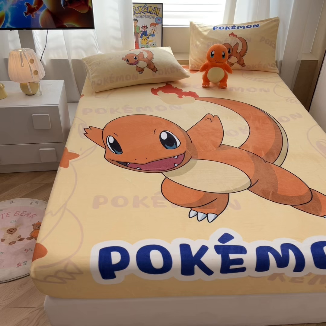 91家纺网 家纺一手货源 找家纺 （总）暮思家居 2025新款正版授权宝可梦大版牛奶绒数码印花单品床笠单件床笠(带标价格）