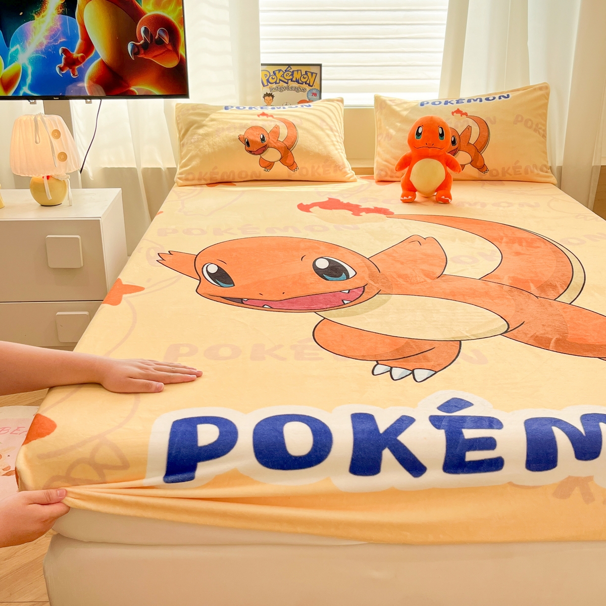 91家纺网 家纺一手货源 找家纺 （总）暮思家居 2025新款正版授权宝可梦大版牛奶绒数码印花单品床笠单件床笠(带标价格）