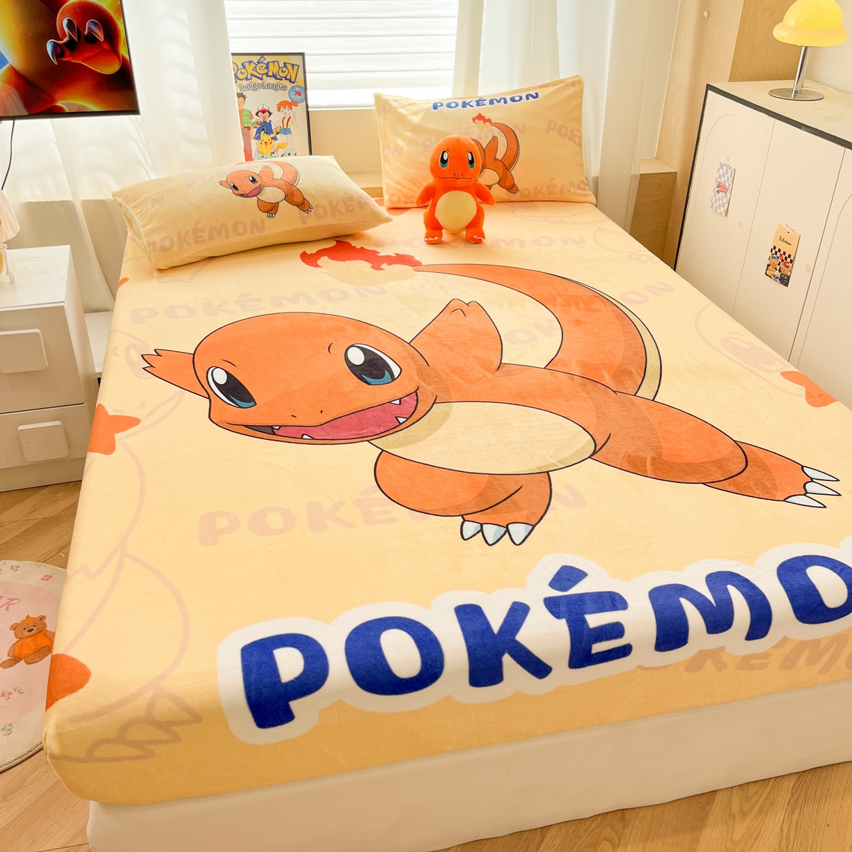 91家纺网 家纺一手货源 找家纺 （总）暮思家居 2025新款正版授权宝可梦大版牛奶绒数码印花单品床笠单件床笠(带标价格）