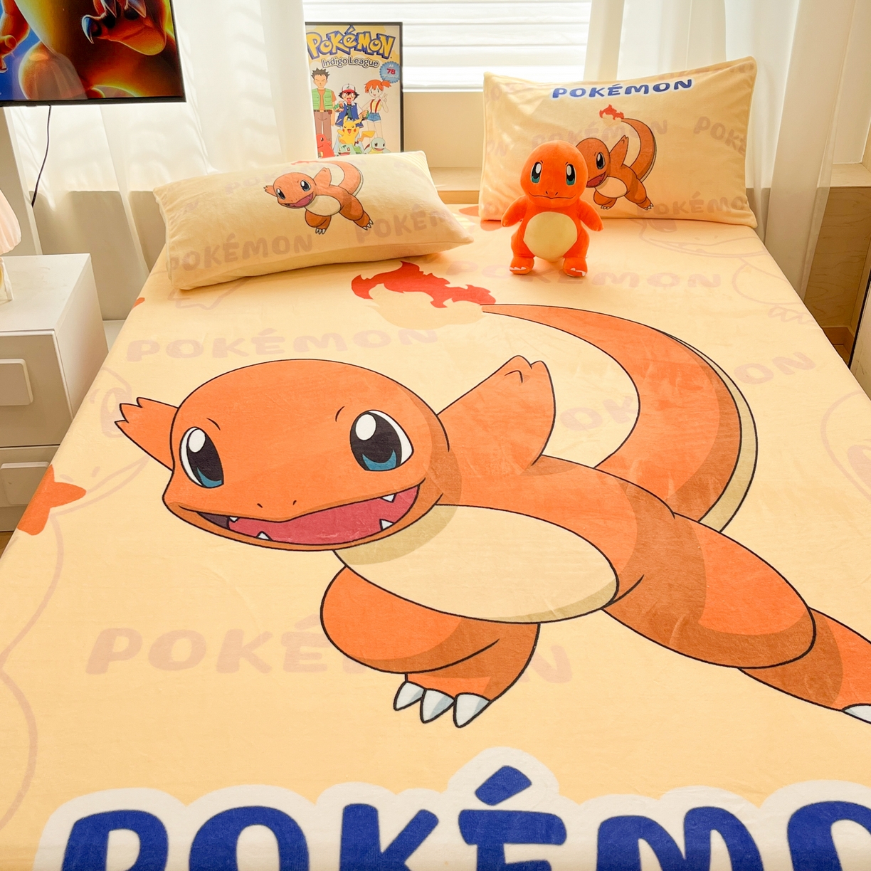 91家纺网 家纺一手货源 找家纺 （总）暮思家居 2025新款正版授权宝可梦大版牛奶绒数码印花单品床笠单件床笠(带标价格）