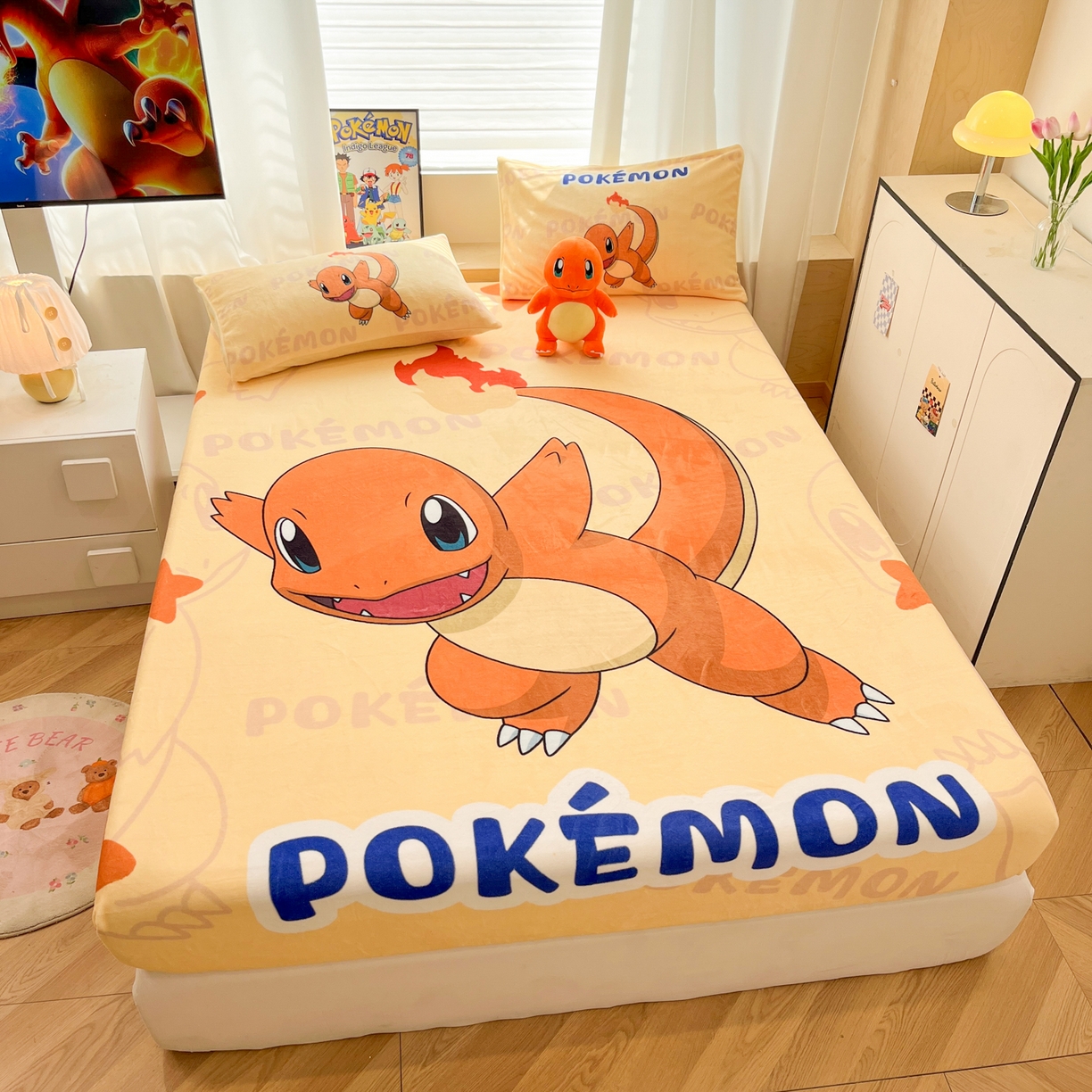 91家纺网 家纺一手货源 找家纺 （总）暮思家居 2025新款正版授权宝可梦大版牛奶绒数码印花单品床笠单件床笠(带标价格）