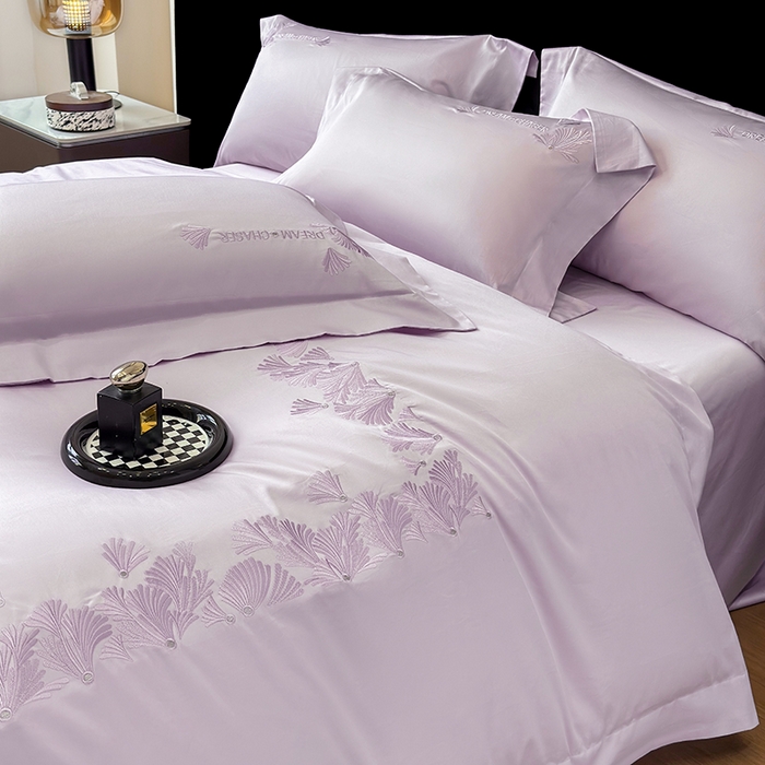 91家纺网 家纺一手货源 找家纺 星蕴家纺 2025新款贡缎长绒棉纯色四件套-多米 多米-优雅紫