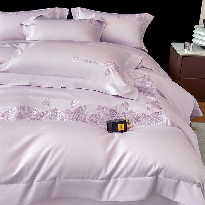 91家纺网 家纺一手货源 找家纺 星蕴家纺 2025新款贡缎长绒棉纯色四件套-多米 多米-优雅紫