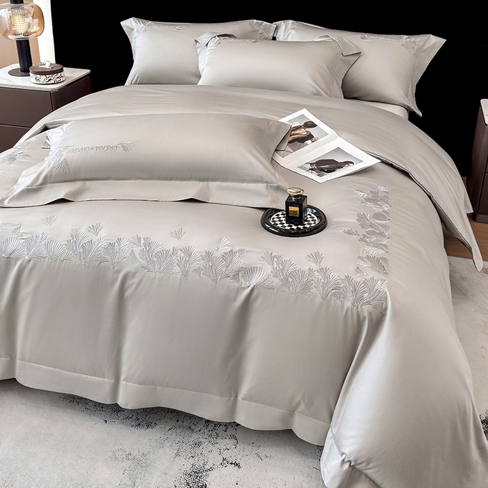 星蕴家纺 2025新款贡缎长绒棉纯色四件套-多米 多米-山灰色