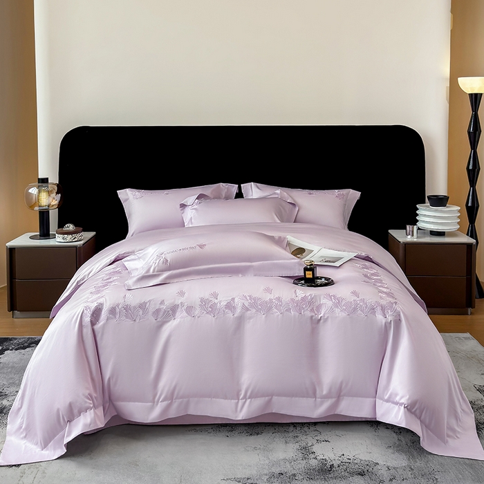 91家纺网 家纺一手货源 找家纺 星蕴家纺 2025新款贡缎长绒棉纯色四件套-多米 多米-优雅紫