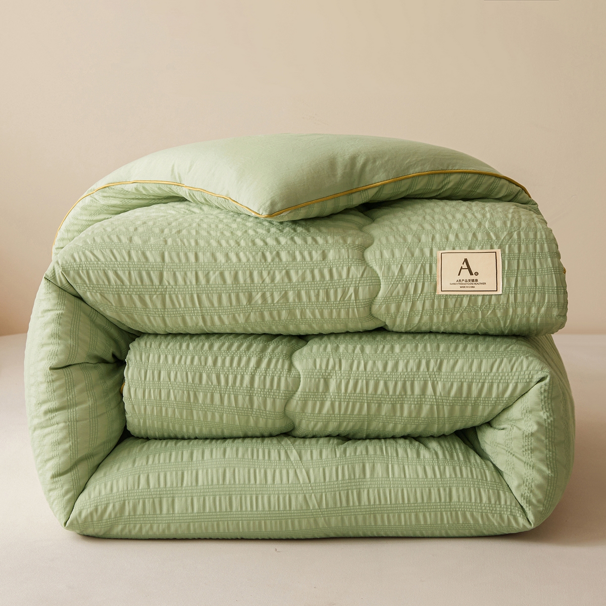 91家纺网 家纺一手货源 找家纺 合纵跨境工厂 2025秋冬新款7A抗菌A类大豆被子被芯跨境外贸一件代发亚马逊希音包过核价-双喷提花泡泡棉大豆被 仙踪绿