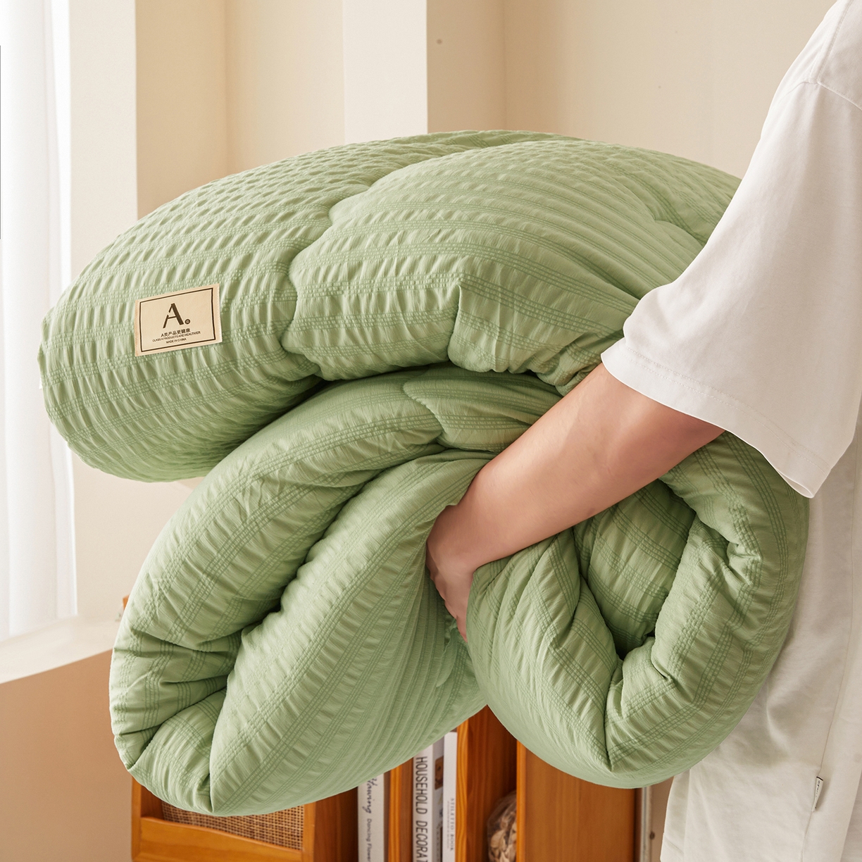 91家纺网 家纺一手货源 找家纺 合纵跨境工厂 2025秋冬新款7A抗菌A类大豆被子被芯跨境外贸一件代发亚马逊希音包过核价-双喷提花泡泡棉大豆被 仙踪绿