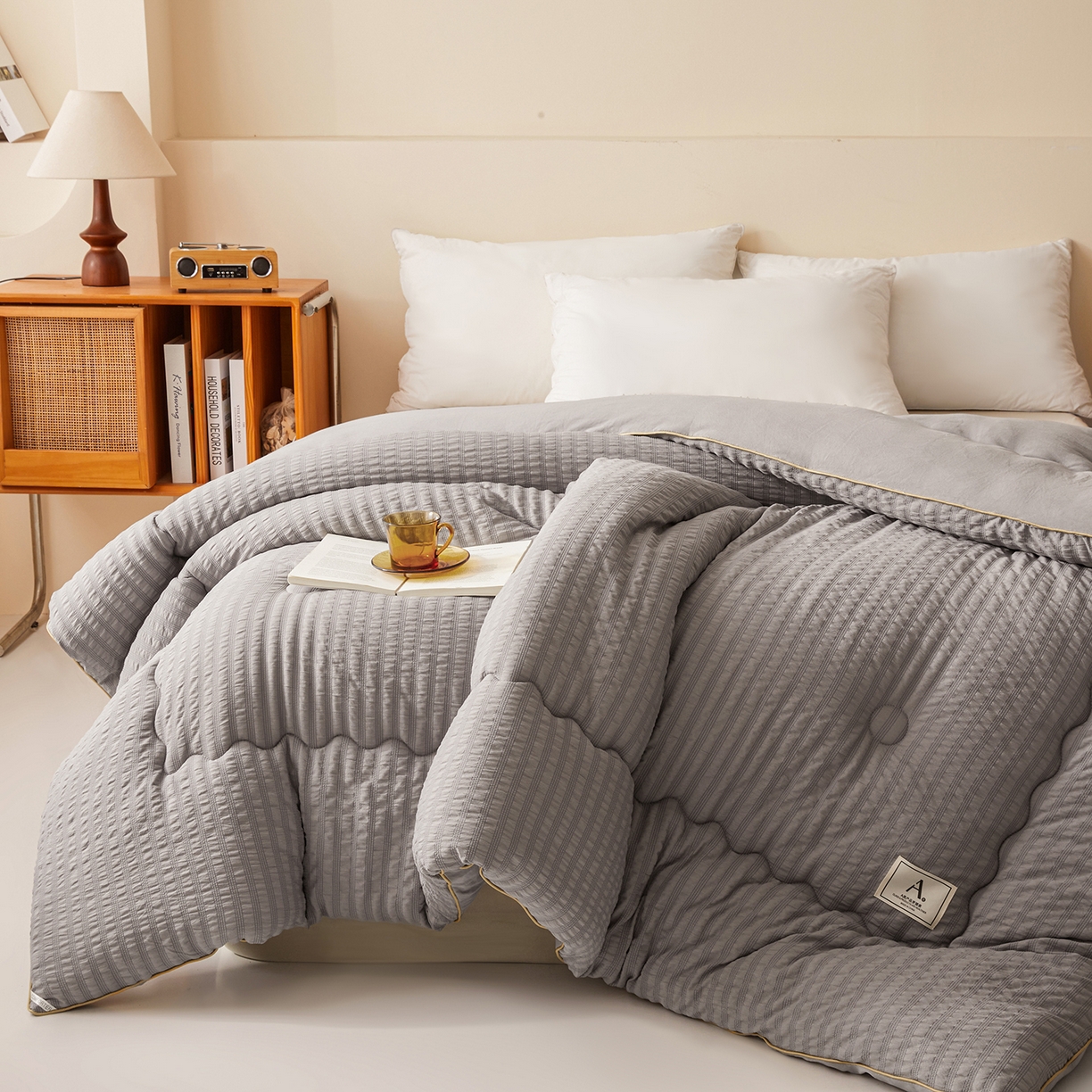 91家纺网 家纺一手货源 找家纺 （总）合纵跨境工厂 2025秋冬新款7A抗菌A类大豆被子被芯跨境外贸一件代发亚马逊希音包过核价-双喷提花泡泡棉大豆被