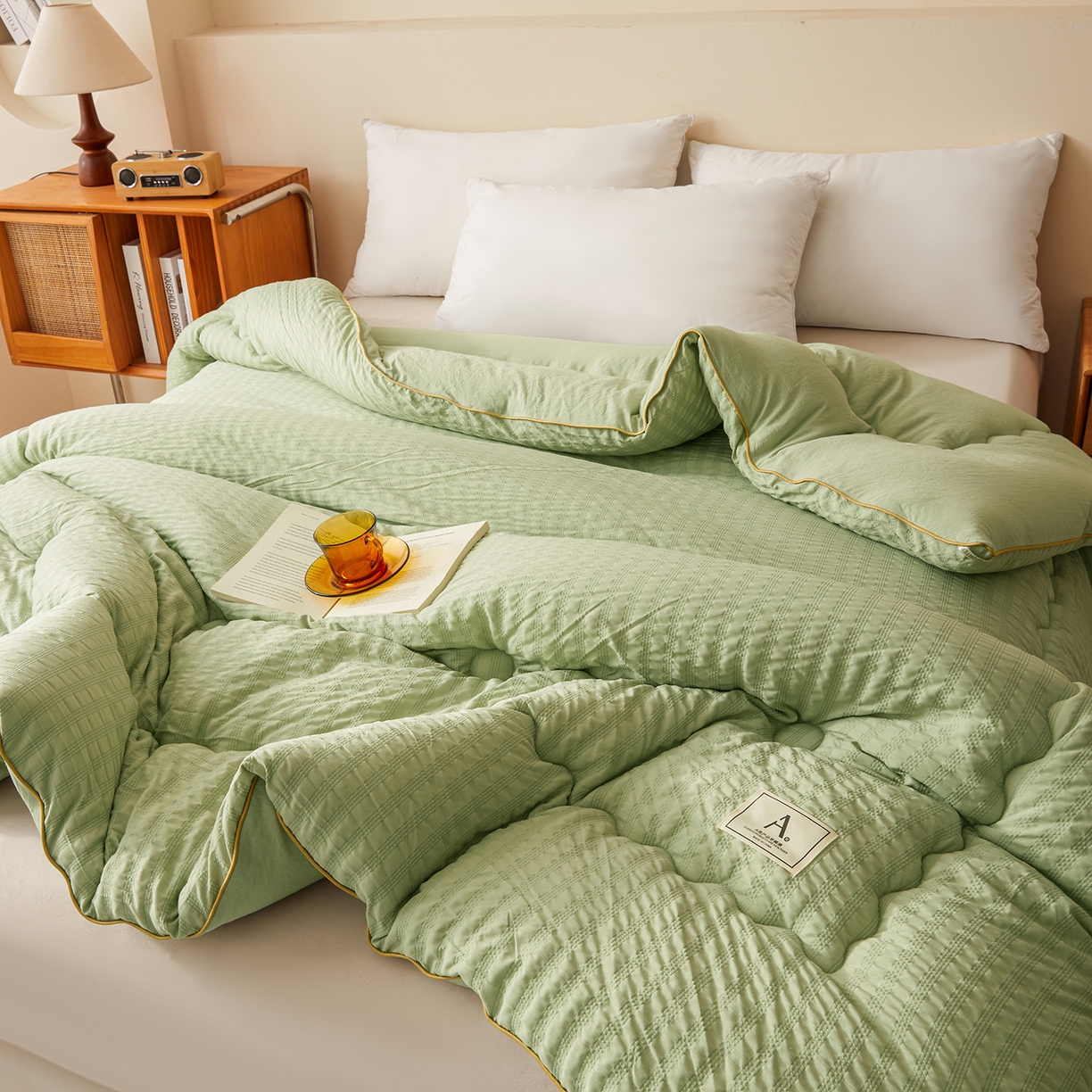 91家纺网 家纺一手货源 找家纺 （总）合纵跨境工厂 2025秋冬新款7A抗菌A类大豆被子被芯跨境外贸一件代发亚马逊希音包过核价-双喷提花泡泡棉大豆被