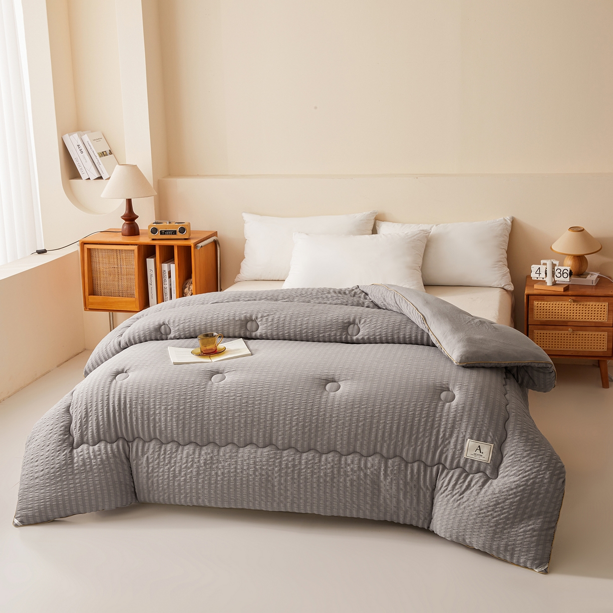 91家纺网 家纺一手货源 找家纺 （总）合纵跨境工厂 2025秋冬新款7A抗菌A类大豆被子被芯跨境外贸一件代发亚马逊希音包过核价-双喷提花泡泡棉大豆被