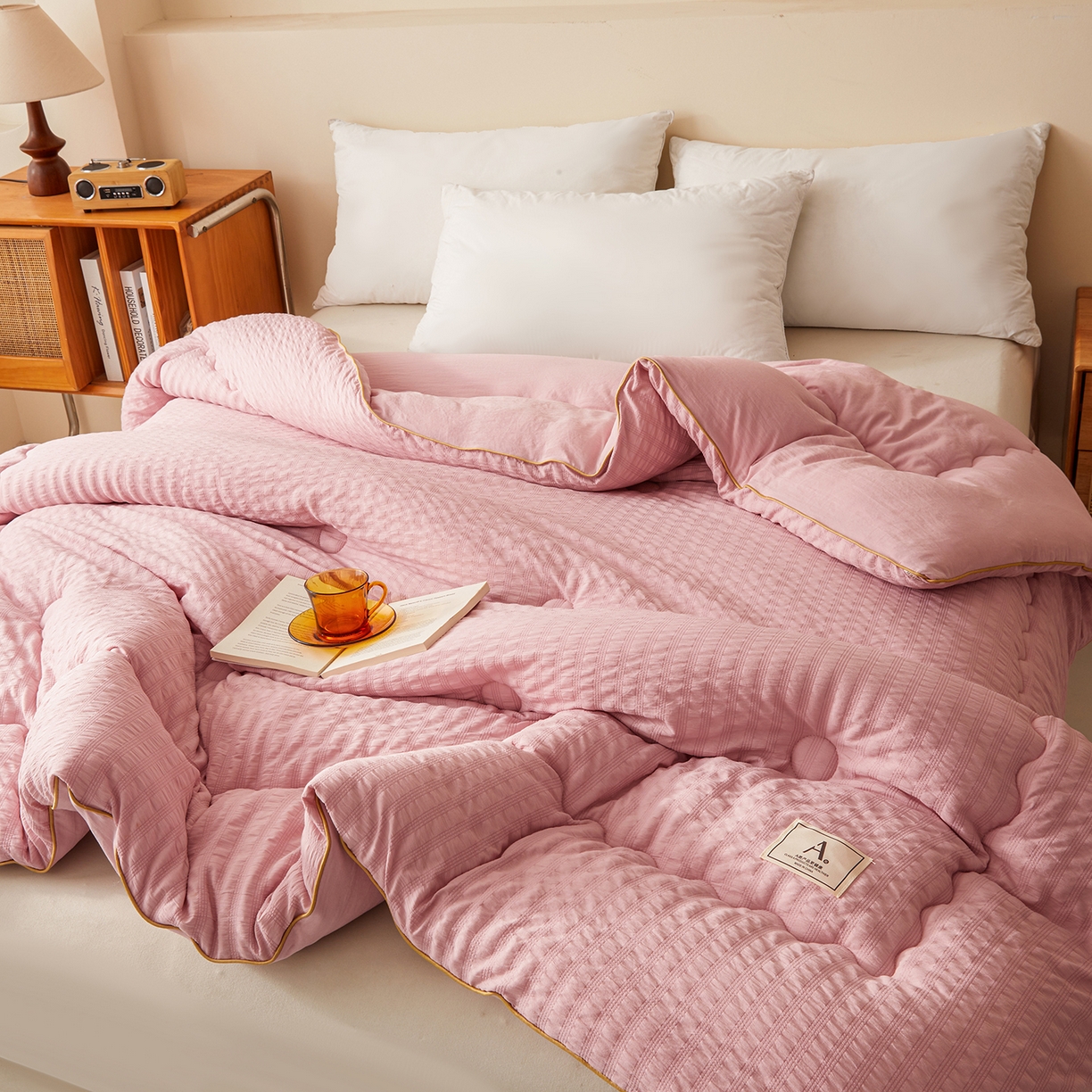 91家纺网 家纺一手货源 找家纺 （总）合纵跨境工厂 2025秋冬新款7A抗菌A类大豆被子被芯跨境外贸一件代发亚马逊希音包过核价-双喷提花泡泡棉大豆被