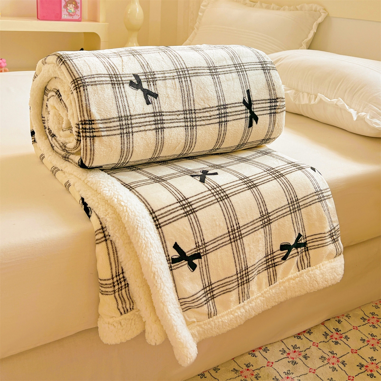 91家纺网 家纺一手货源 找家纺 （总）名兮 2025新款秋冬高克重牛奶绒羊羔绒多功能盖毯