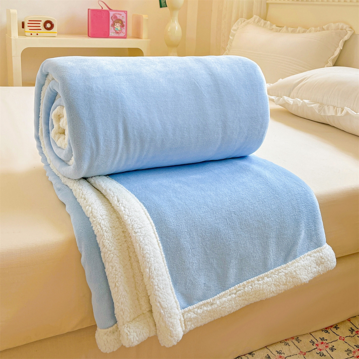 91家纺网 家纺一手货源 找家纺 （总）名兮 2025新款秋冬高克重牛奶绒羊羔绒多功能盖毯
