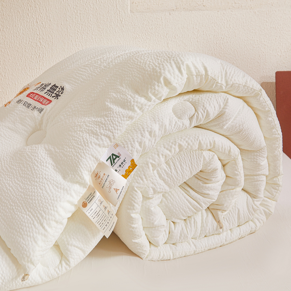 91家纺网 家纺一手货源 找家纺 合纵跨境工厂 2025秋冬新款7A抗菌A类大豆纤维被子被芯跨境外贸一件代发亚马逊希音包过核价-提花皱皱纱大豆纤维被 月光白