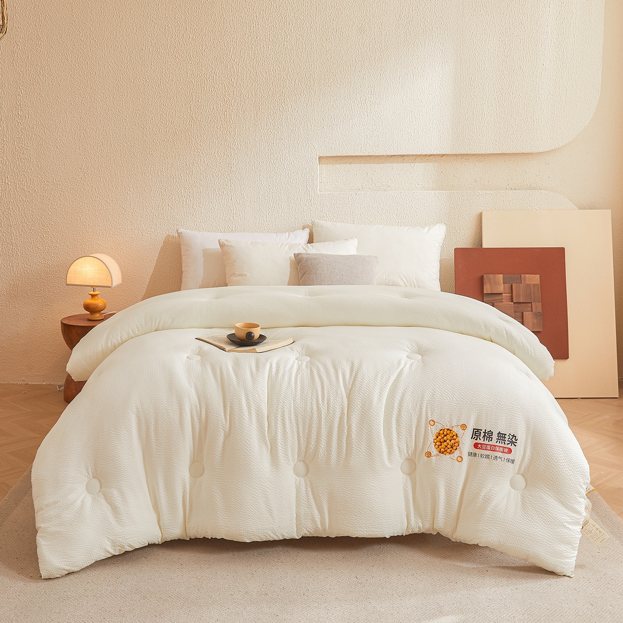 91家纺网 家纺一手货源 找家纺 （总）合纵跨境工厂 2025秋冬新款7A抗菌A类大豆纤维被子被芯跨境外贸一件代发亚马逊希音包过核价-提花皱皱纱大豆纤维被