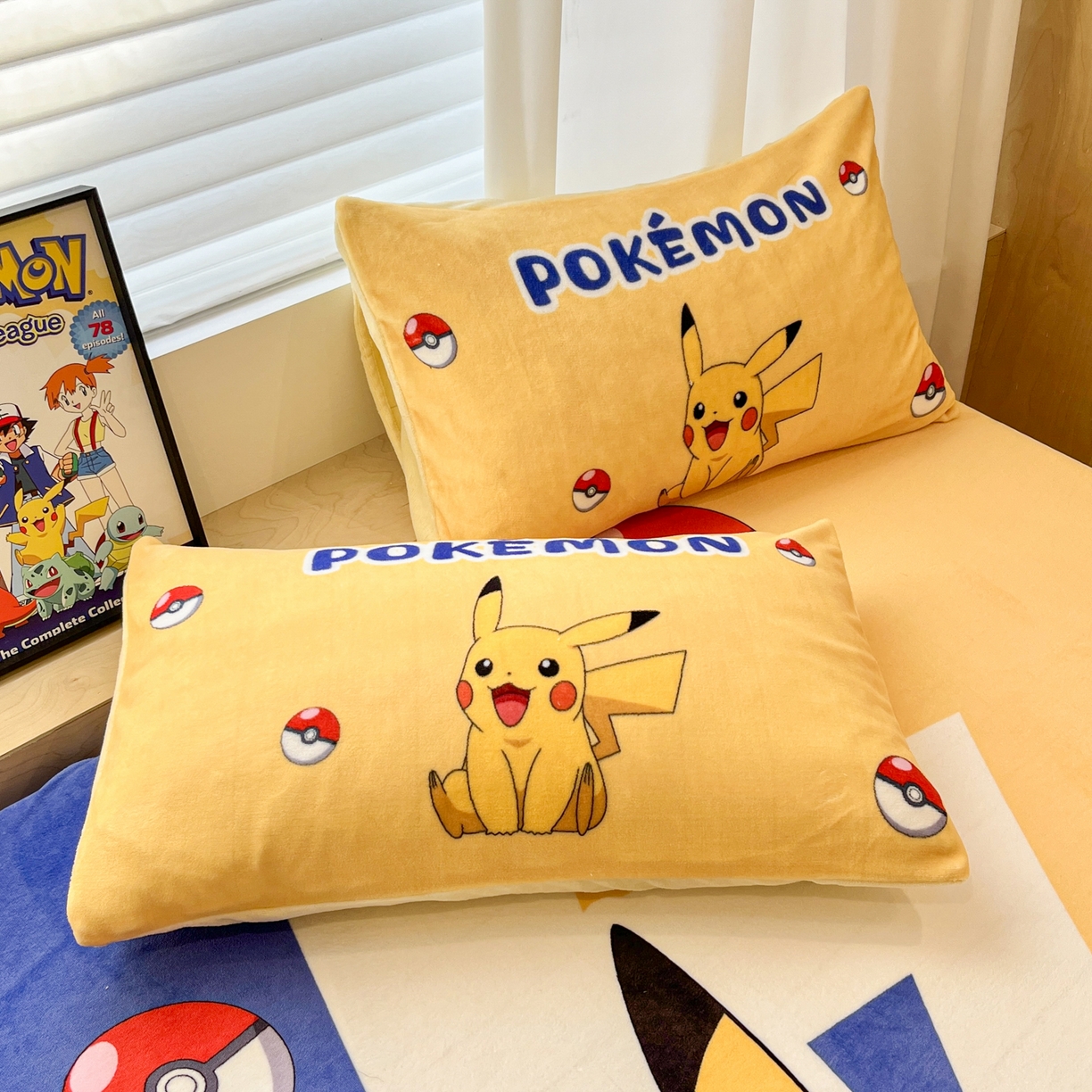 91家纺网 家纺一手货源 找家纺 暮思家居 2025新款正版授权宝可梦大版牛奶绒数码印花单品床笠单件床笠(带标价格） 绒A版-闪电皮卡丘