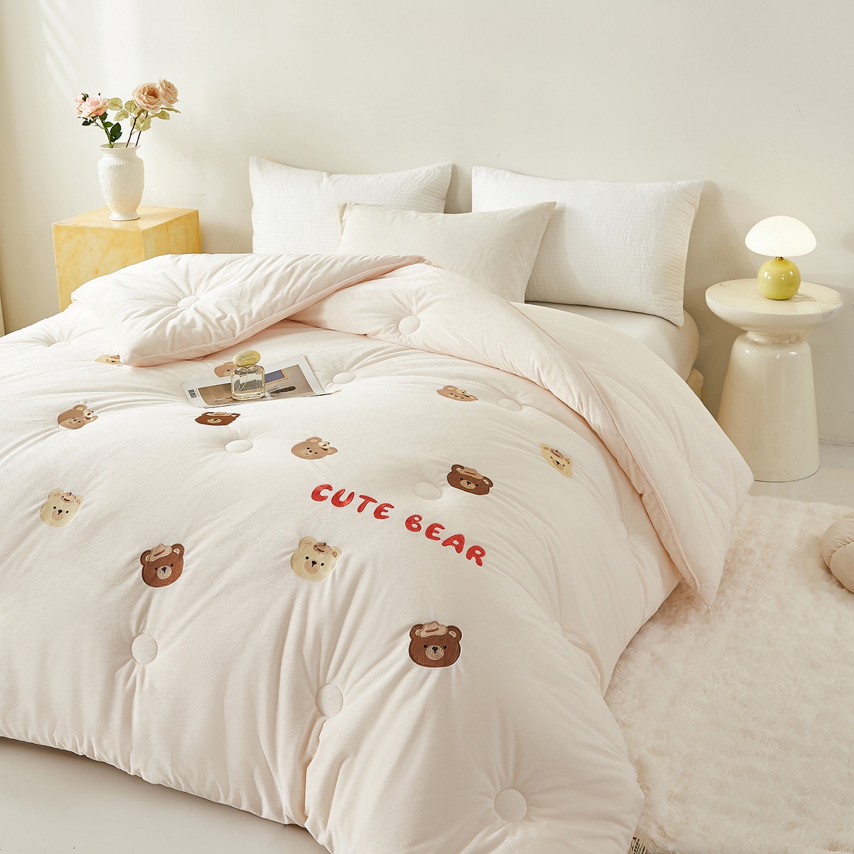 91家纺网 家纺一手货源 找家纺 合纵跨境工厂 2025秋冬新款恒温大豆被子被芯跨境外贸一件代发亚马逊希音包过核价-刺绣零压绒恒温大豆被 小熊