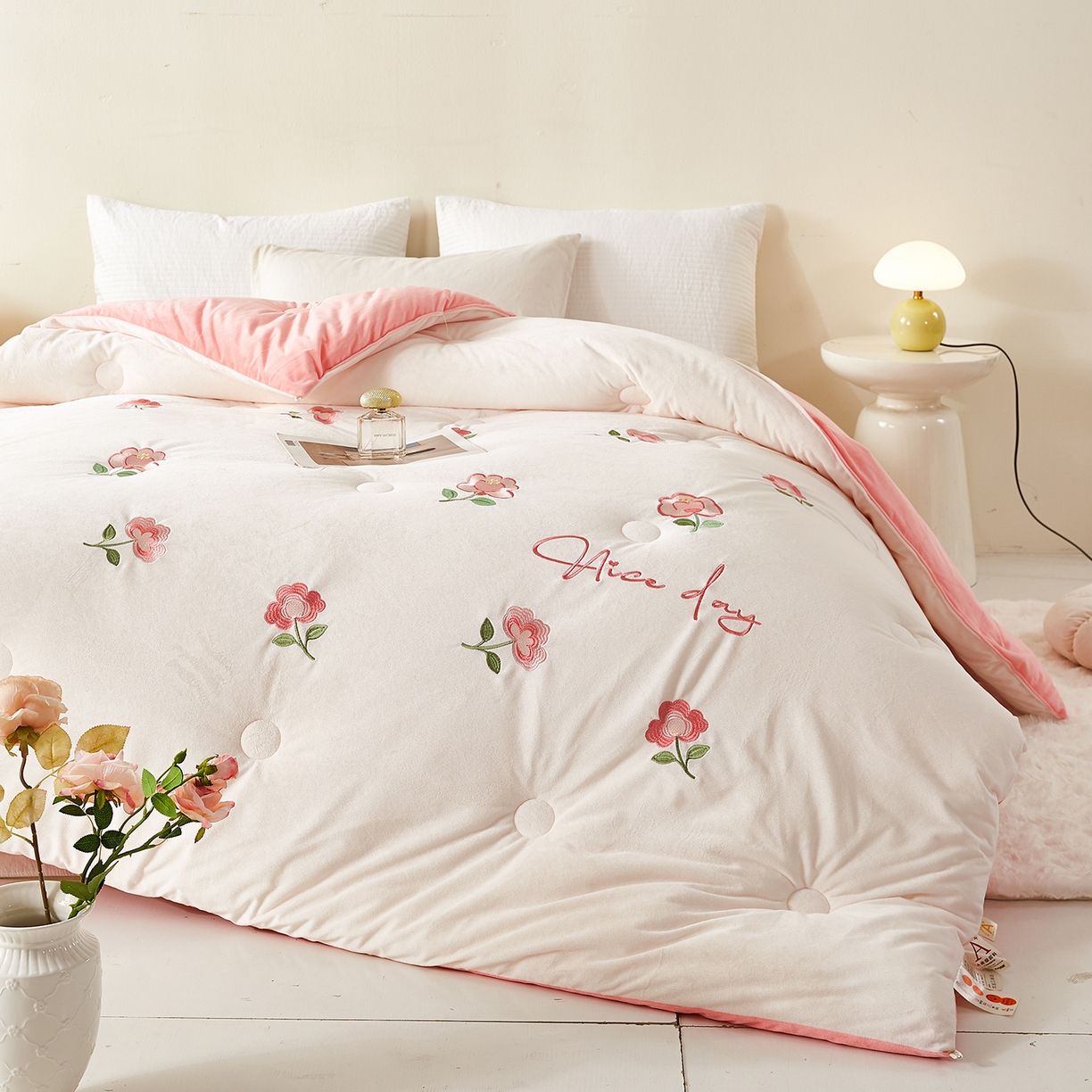 合纵跨境工厂 2025秋冬新款恒温大豆被子被芯跨境外贸一件代发亚马逊希音包过核价-刺绣零压绒恒温大豆被 花朵