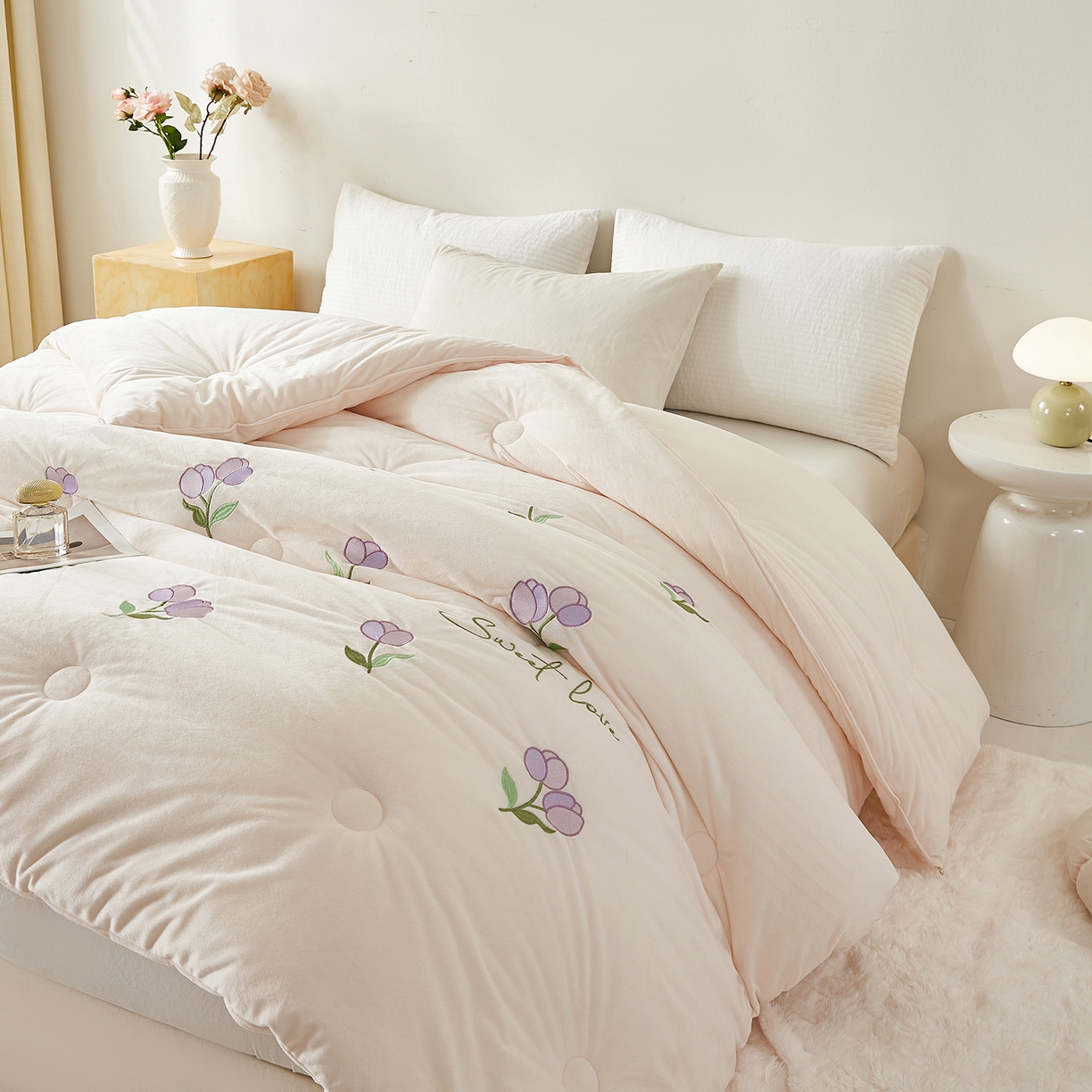 91家纺网 家纺一手货源 找家纺 合纵跨境工厂 2025秋冬新款恒温大豆被子被芯跨境外贸一件代发亚马逊希音包过核价-刺绣零压绒恒温大豆被 郁金香