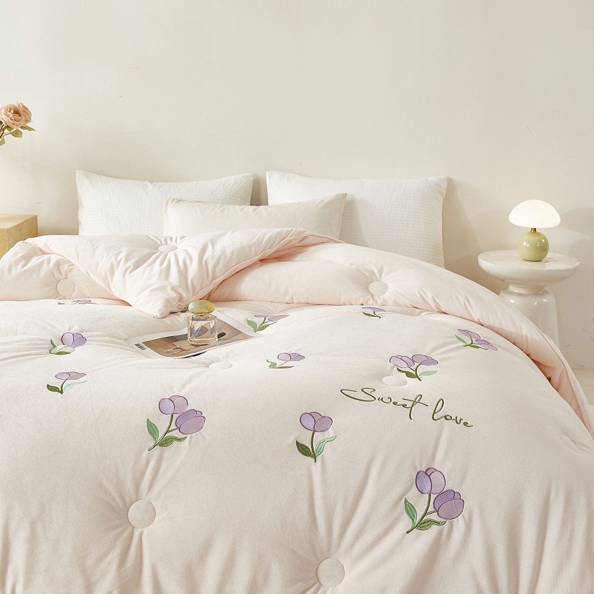 91家纺网 家纺一手货源 找家纺 合纵跨境工厂 2025秋冬新款恒温大豆被子被芯跨境外贸一件代发亚马逊希音包过核价-刺绣零压绒恒温大豆被 郁金香