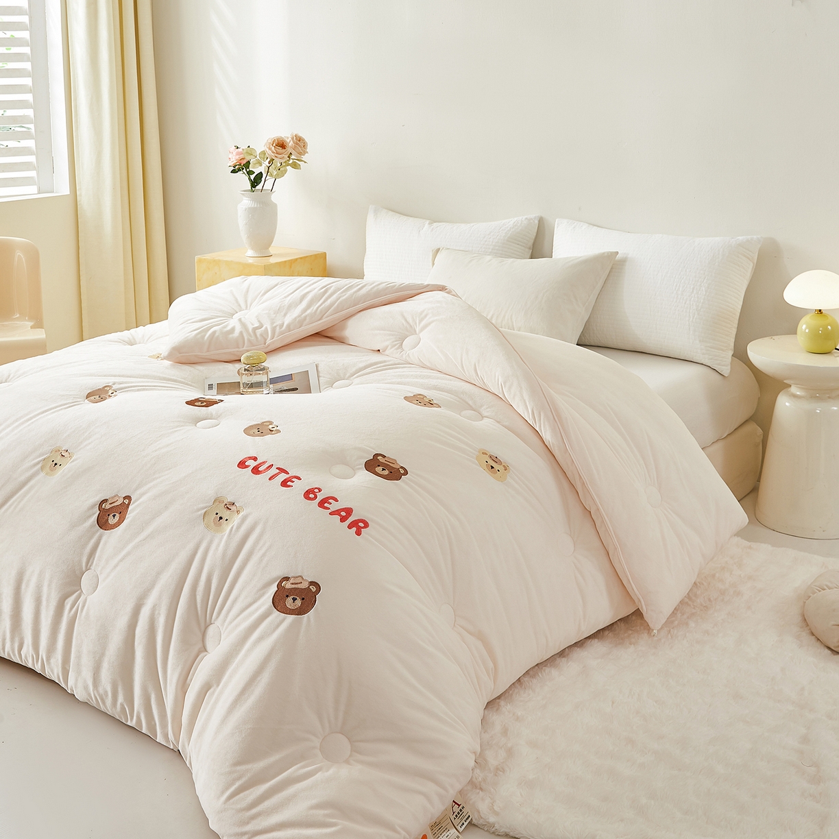 91家纺网 家纺一手货源 找家纺 合纵跨境工厂 2025秋冬新款恒温大豆被子被芯跨境外贸一件代发亚马逊希音包过核价-刺绣零压绒恒温大豆被 小熊