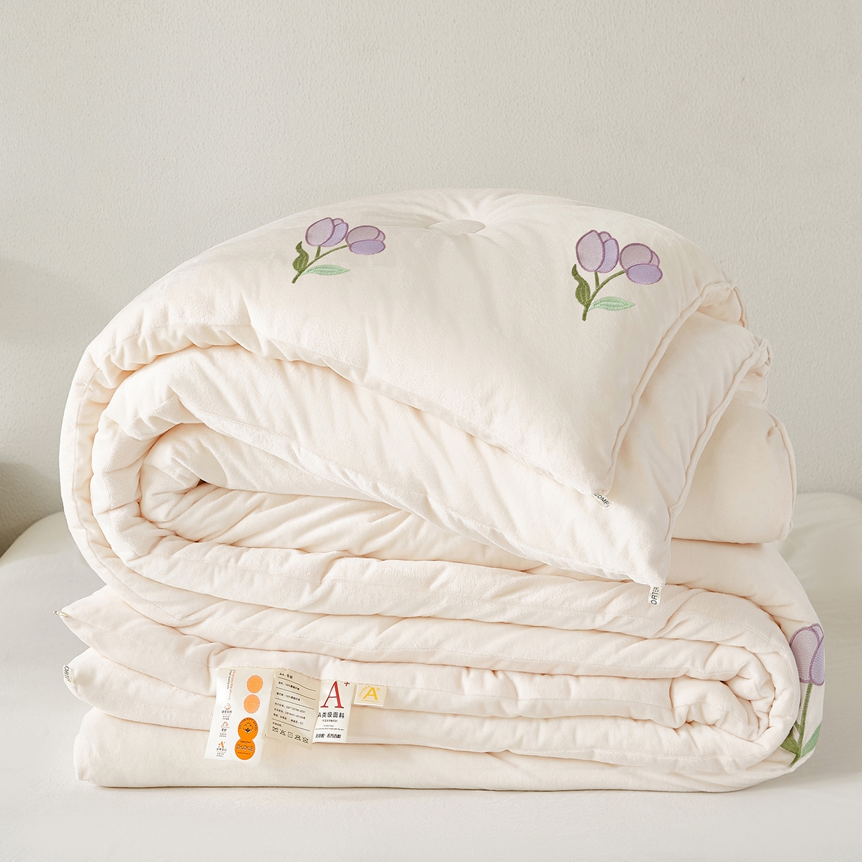 91家纺网 家纺一手货源 找家纺 合纵跨境工厂 2025秋冬新款恒温大豆被子被芯跨境外贸一件代发亚马逊希音包过核价-刺绣零压绒恒温大豆被 郁金香