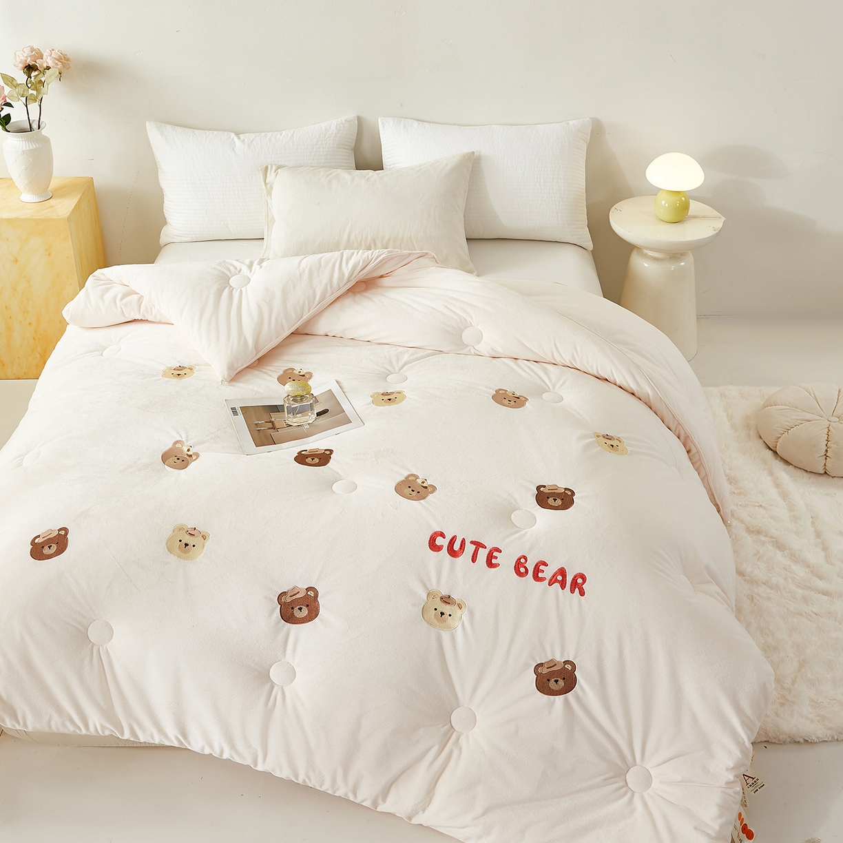 91家纺网 家纺一手货源 找家纺 合纵跨境工厂 2025秋冬新款恒温大豆被子被芯跨境外贸一件代发亚马逊希音包过核价-刺绣零压绒恒温大豆被 小熊