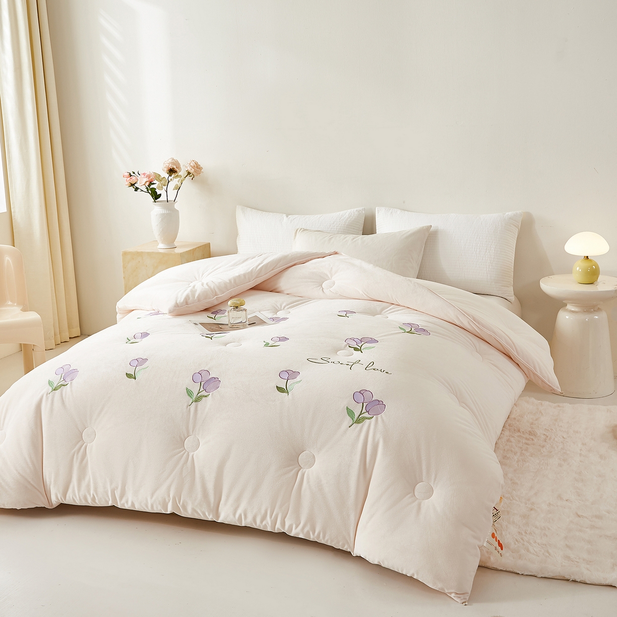 91家纺网 家纺一手货源 找家纺 合纵跨境工厂 2025秋冬新款恒温大豆被子被芯跨境外贸一件代发亚马逊希音包过核价-刺绣零压绒恒温大豆被 郁金香