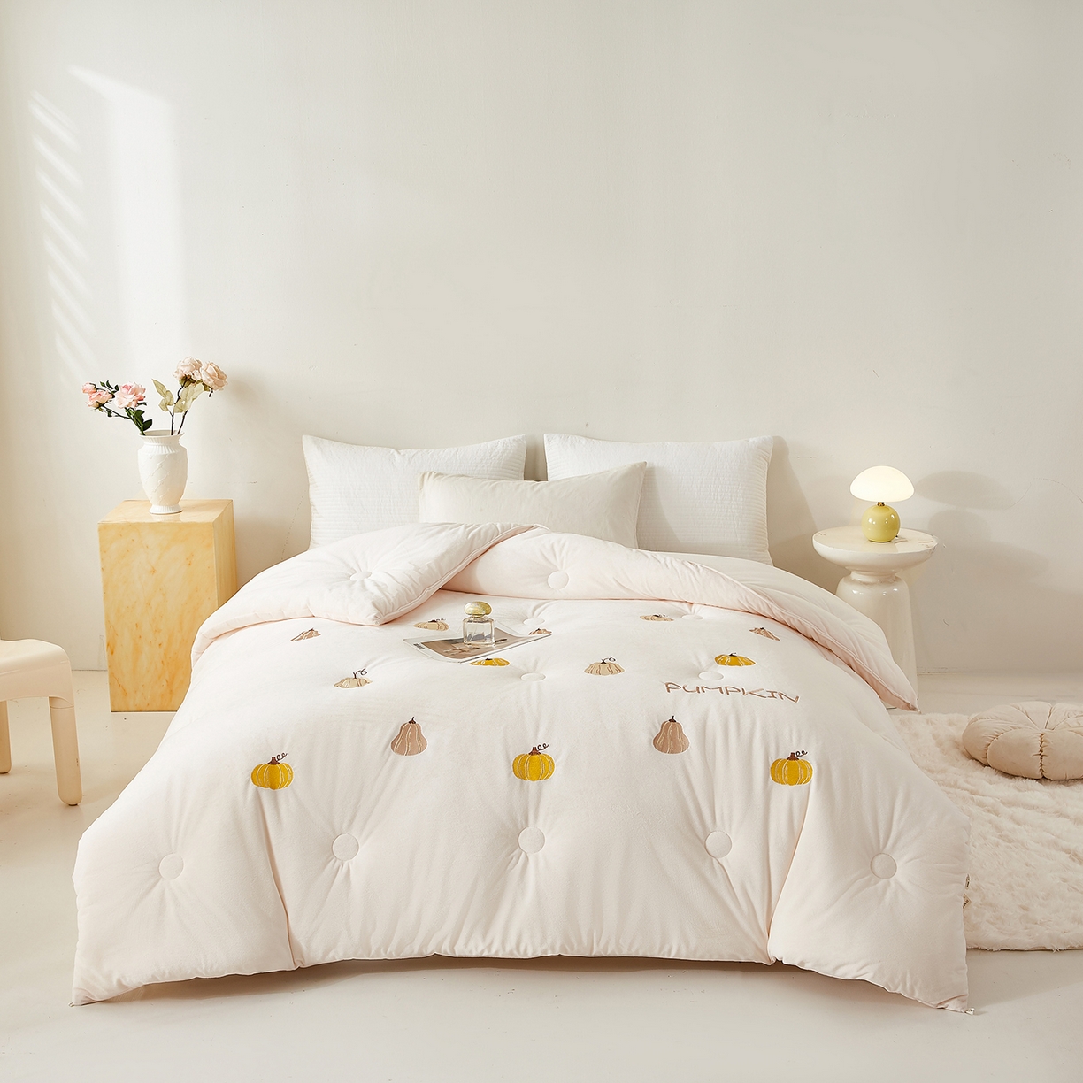 91家纺网 家纺一手货源 找家纺 合纵跨境工厂 2025秋冬新款恒温大豆被子被芯跨境外贸一件代发亚马逊希音包过核价-刺绣零压绒恒温大豆被 南瓜