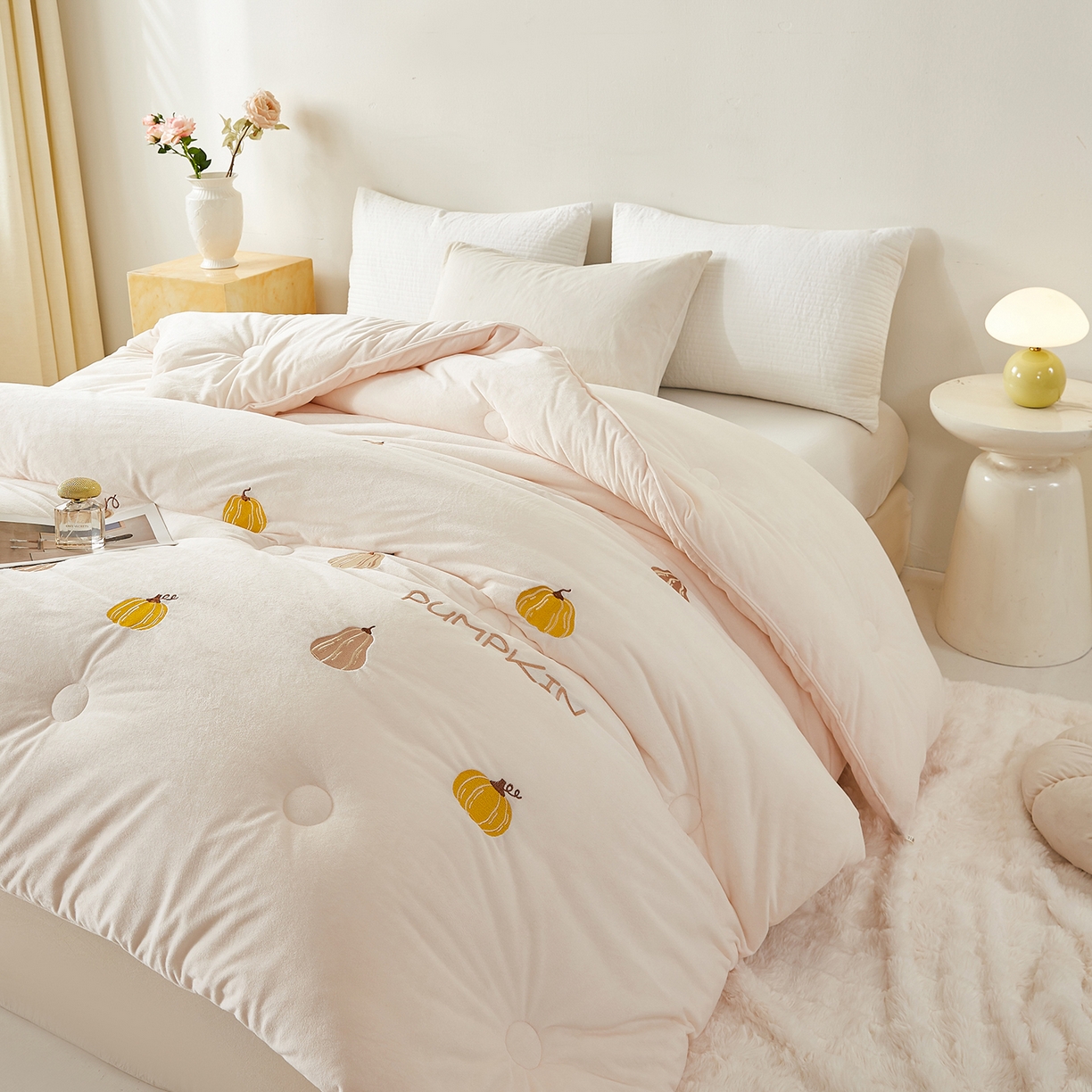 91家纺网 家纺一手货源 找家纺 合纵跨境工厂 2025秋冬新款恒温大豆被子被芯跨境外贸一件代发亚马逊希音包过核价-刺绣零压绒恒温大豆被 南瓜