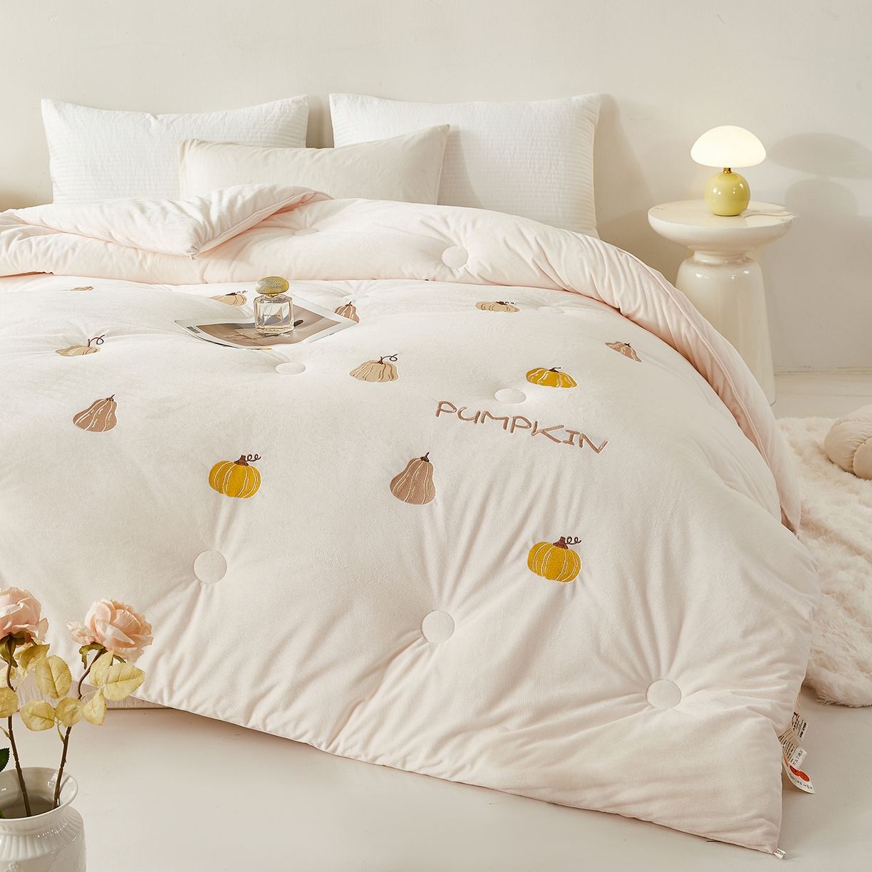 合纵跨境工厂 2025秋冬新款恒温大豆被子被芯跨境外贸一件代发亚马逊希音包过核价-刺绣零压绒恒温大豆被 南瓜