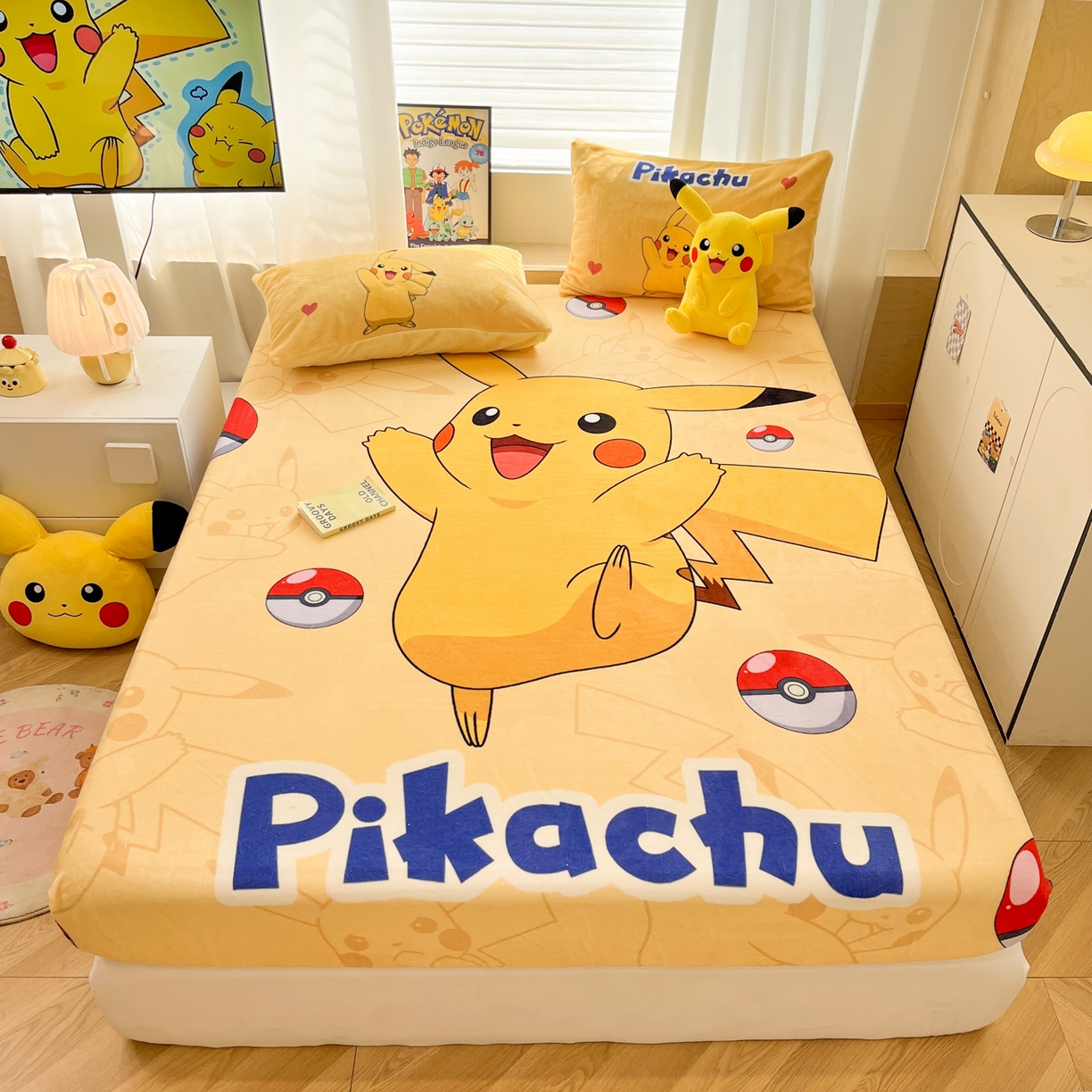 暮思家居 2025新款正版授权宝可梦大版牛奶绒数码印花单品床笠单件床笠(带标价格） 绒A版-神奇宝贝