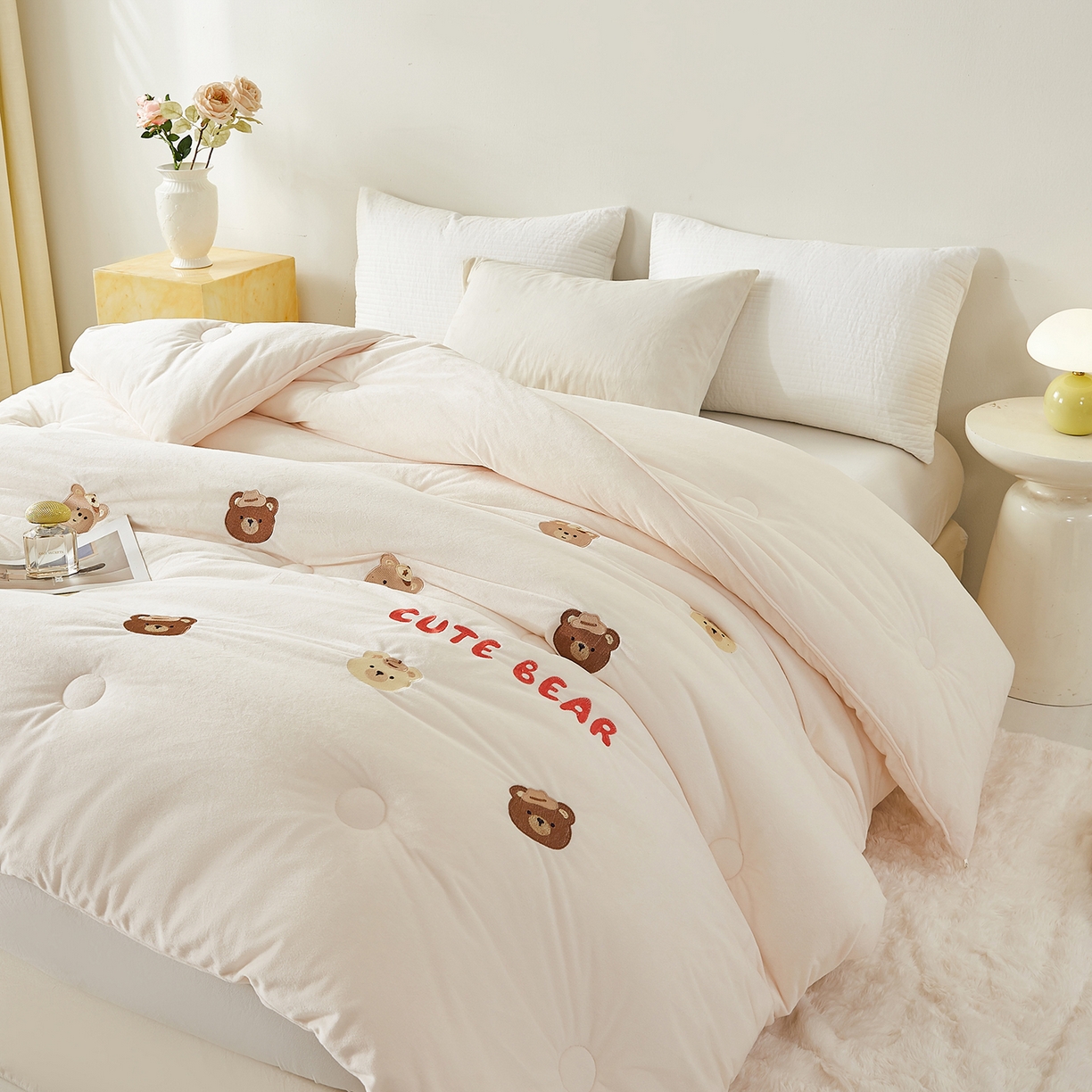 91家纺网 家纺一手货源 找家纺 合纵跨境工厂 2025秋冬新款恒温大豆被子被芯跨境外贸一件代发亚马逊希音包过核价-刺绣零压绒恒温大豆被 小熊