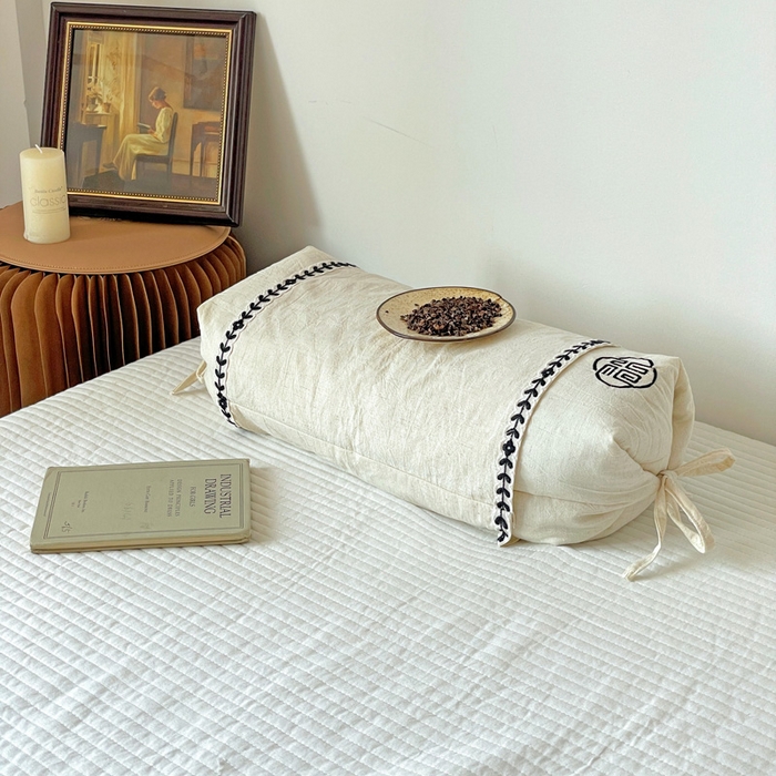 亦帆枕芯 2025新款刺绣棉麻可调节高低两用荞麦枕头枕芯可拆洗枕芯加枕套 本白-刺绣棉麻两用枕