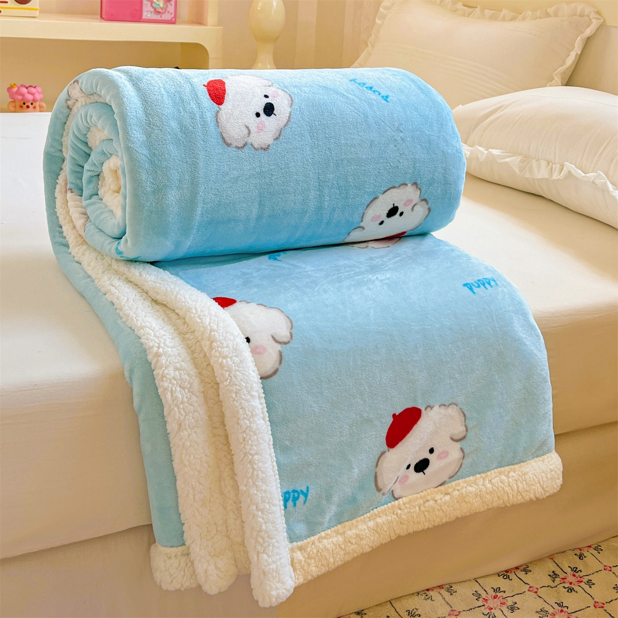 名兮 2025新款秋冬高克重牛奶绒羊羔绒多功能盖毯 毛毯-小红帽