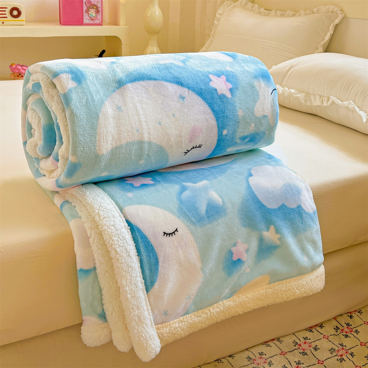 91家纺网 家纺一手货源 找家纺 名兮 2025新款秋冬高克重牛奶绒羊羔绒多功能盖毯 毛毯-星月传奇
