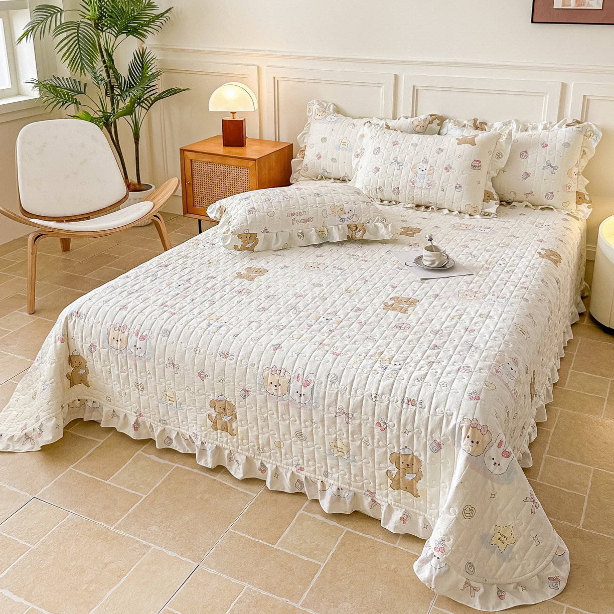 91家纺网 家纺一手货源 找家纺 （总）益利多 2025新款仿棉水洗棉夹棉床盖木耳边花边床单碎花