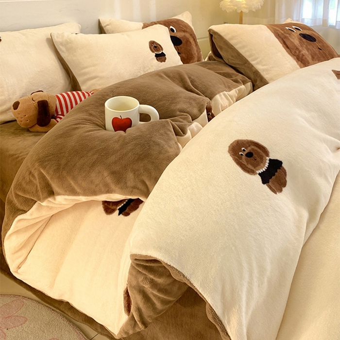 如一 2025新款A类高克重印花牛奶绒四件套 毛毛狗